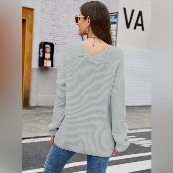Easy Breezy Drop Shoulder V-Neck Rib-Knit Top - Picture 3 of 4